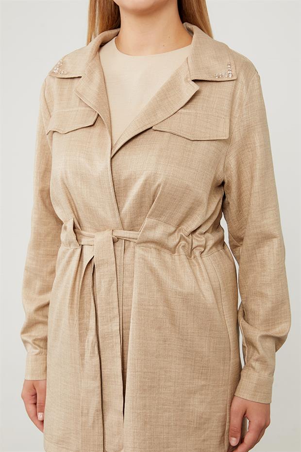 K.Taş Yakası Taş İşlemeli Ceket Takım