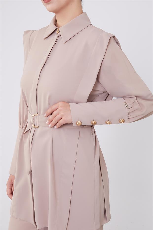 K.Bej Kemer Detaylı Şifon İkili Takım