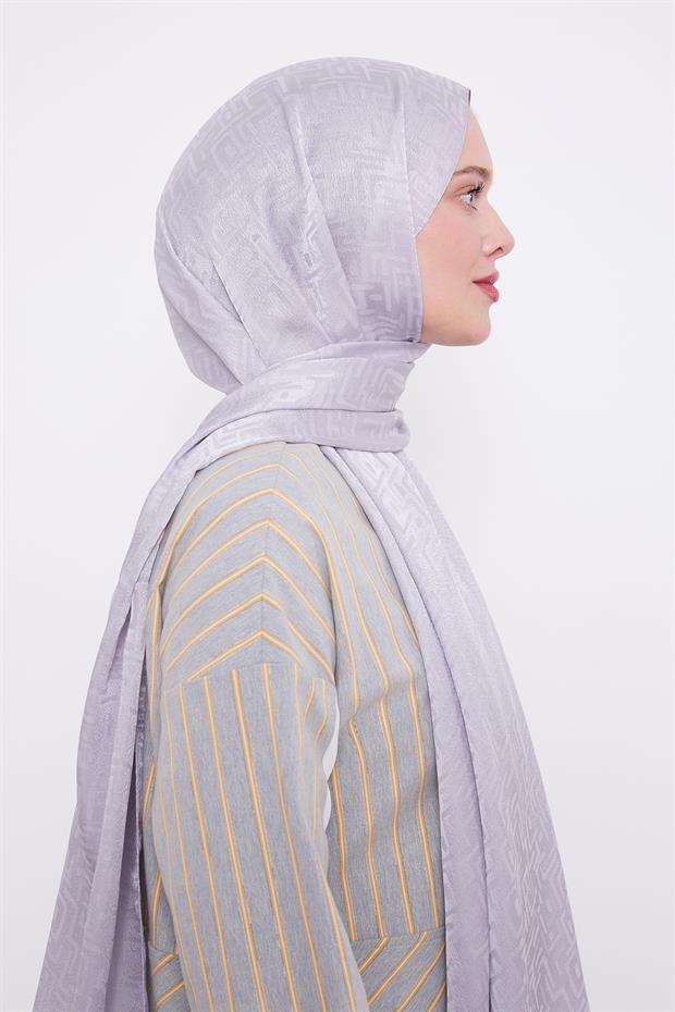 Koyu Gri Labirent Desen Jakarlı Janjan Şal