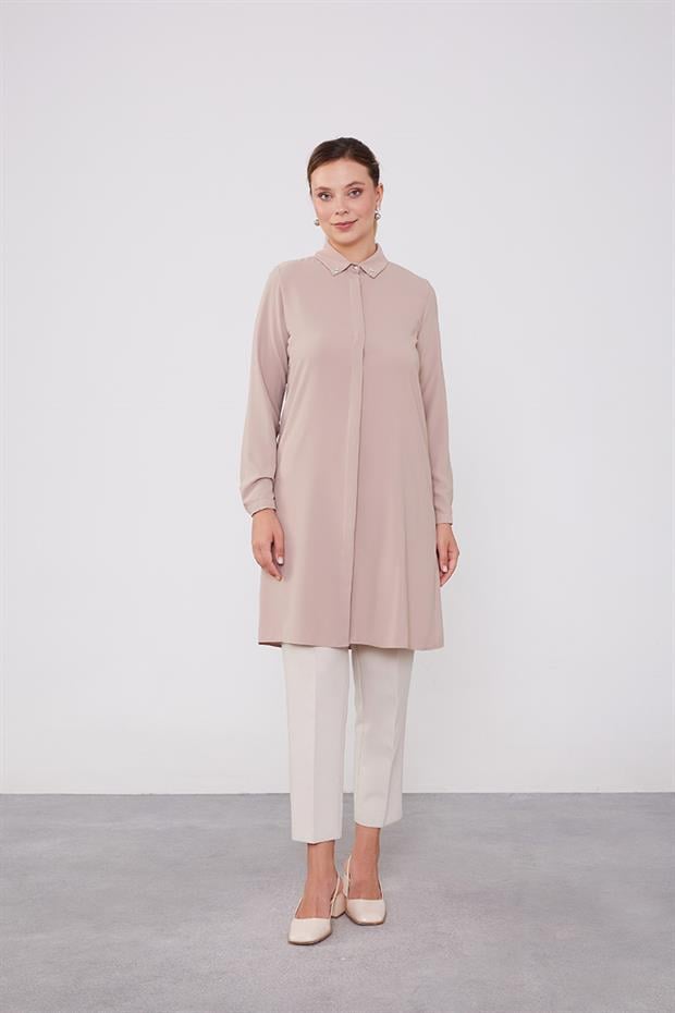 K.Bej Yaka Taş Detaylı Tunik