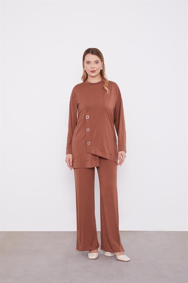 Kahve Asimetrik Kesim İkili Takım