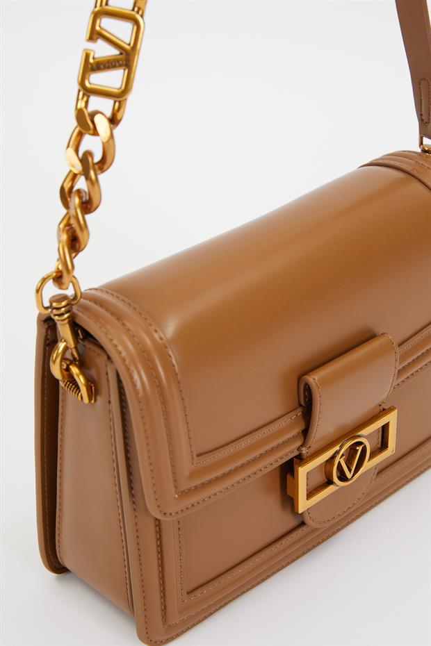 Kahve Deri Zincir Askılı Omuz Çantası