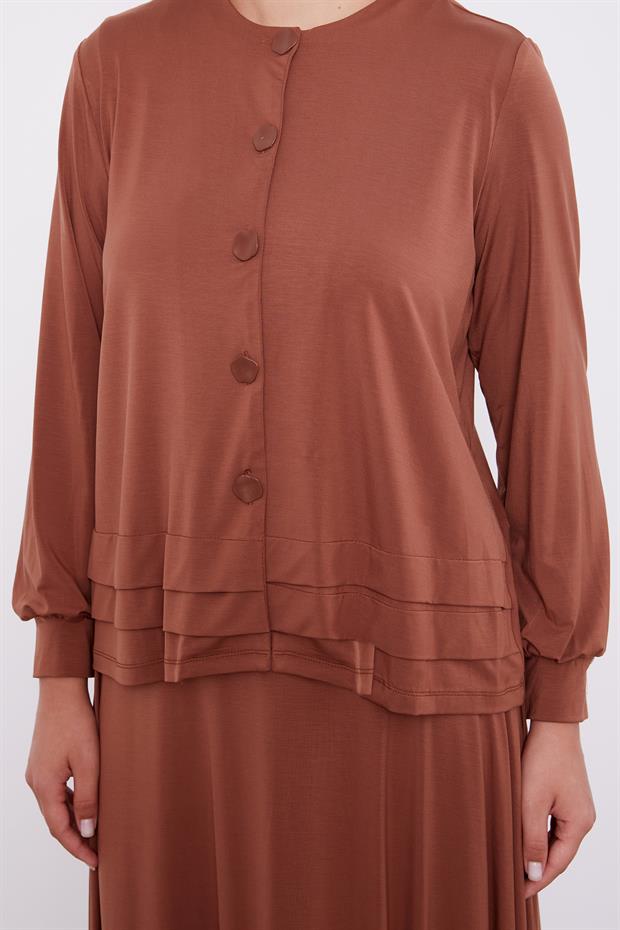 Kahve Düğme Kapamalı Etekli Takım