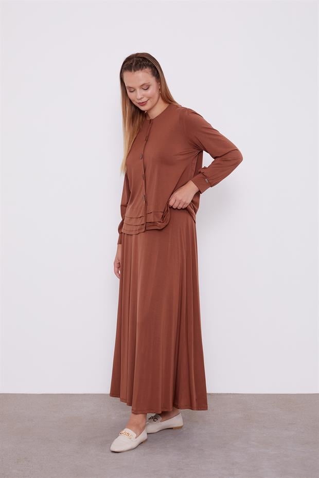 Kahve Düğme Kapamalı Etekli Takım