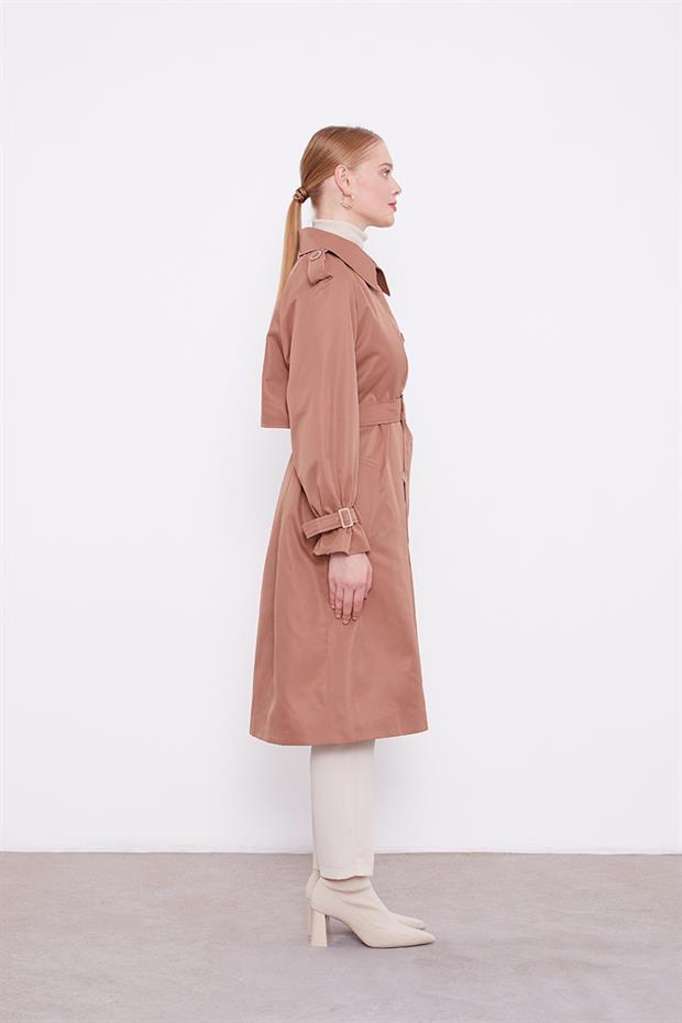 Kahve Ekose Astarlı Trençkot