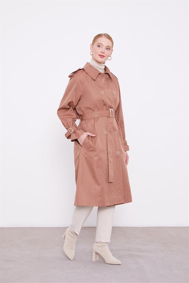 Kahve Ekose Astarlı Trençkot