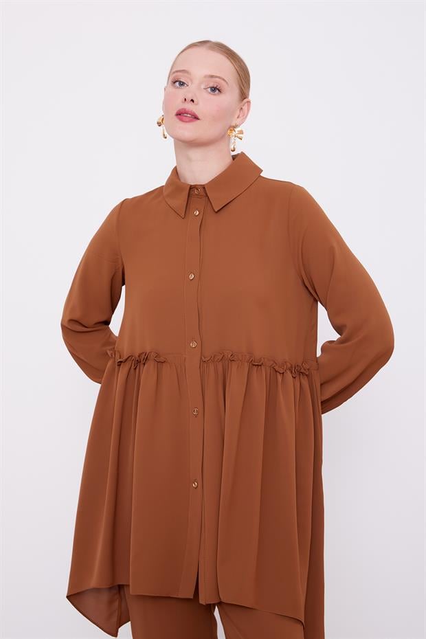 Kahve Pile Detaylı İkili Takım