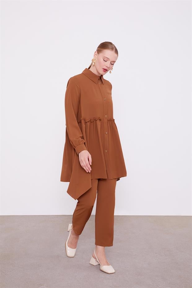 Kahve Pile Detaylı İkili Takım