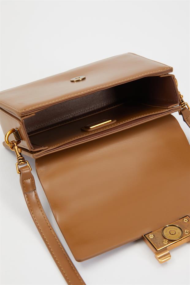 Kahve Kare Tasarım El Çantası