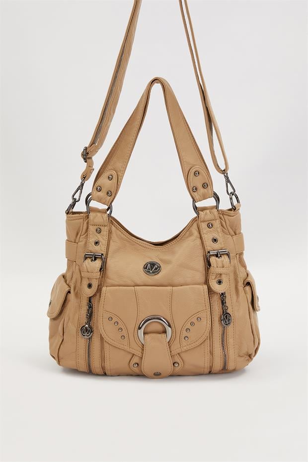 Kahve Kuşgözü Detaylı Omuz Çantası