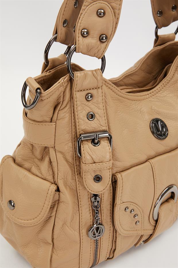 Kahve Kuşgözü Detaylı Omuz Çantası