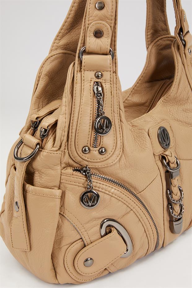 Kahve Metal Detaylı Omuz Çantası