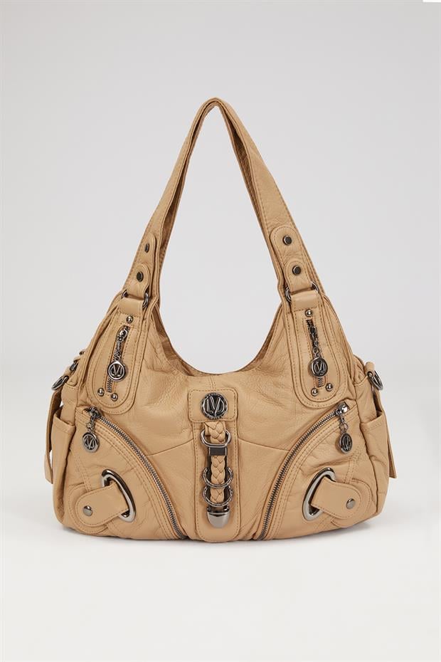 Kahve Metal Detaylı Omuz Çantası