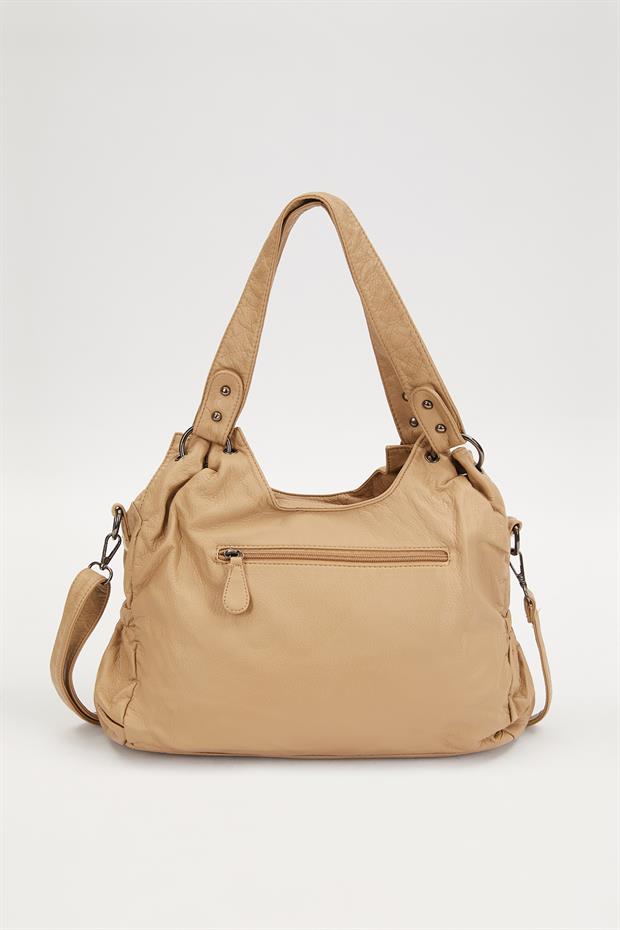 Kahve Metal Zımba Detaylı Omuz Çantası