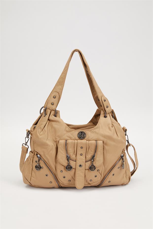 Kahve Metal Zımba Detaylı Omuz Çantası