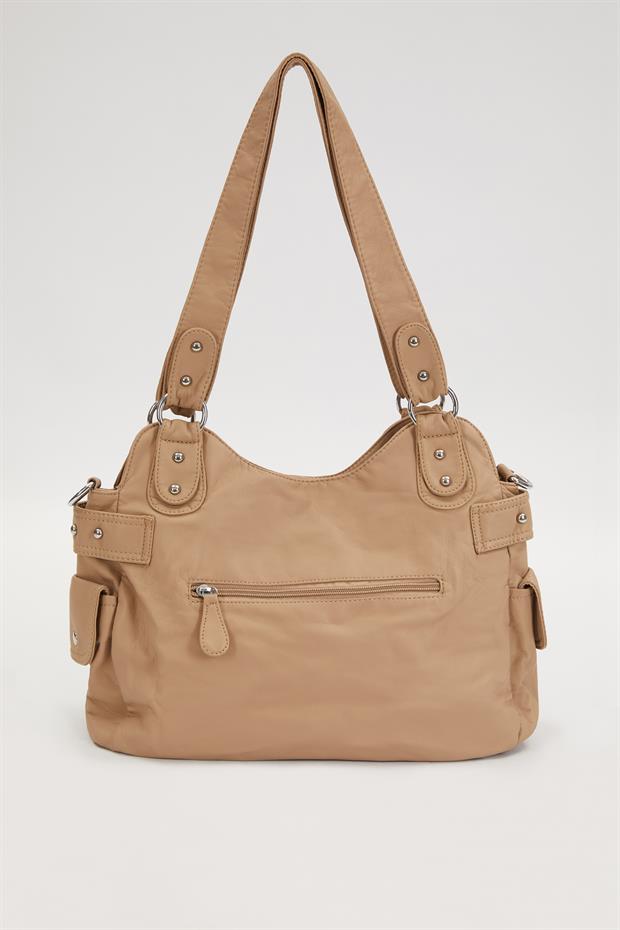 Kahve Çok Bölmeli Örgü Detay Omuz Çantası