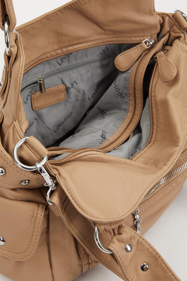 Kahve Çok Bölmeli Örgü Detay Omuz Çantası