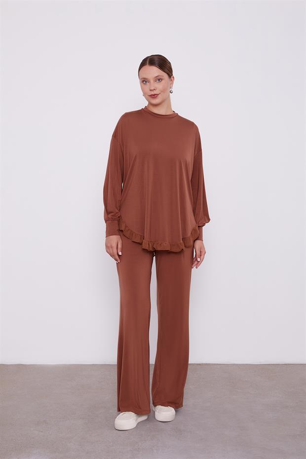 Kahve Şifon Volanlı Spor Takım