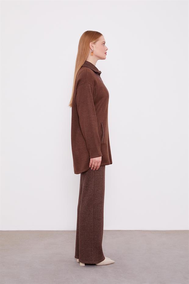 Kahve Sim Detaylı Kaşmir İkili Takım
