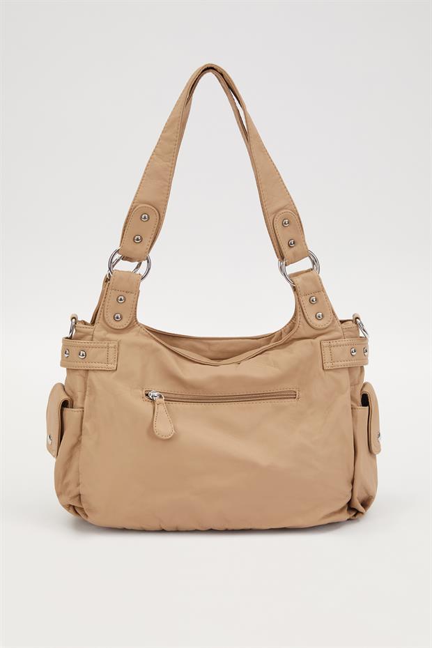 Kahve Zımba Detaylı Omuz Çantası