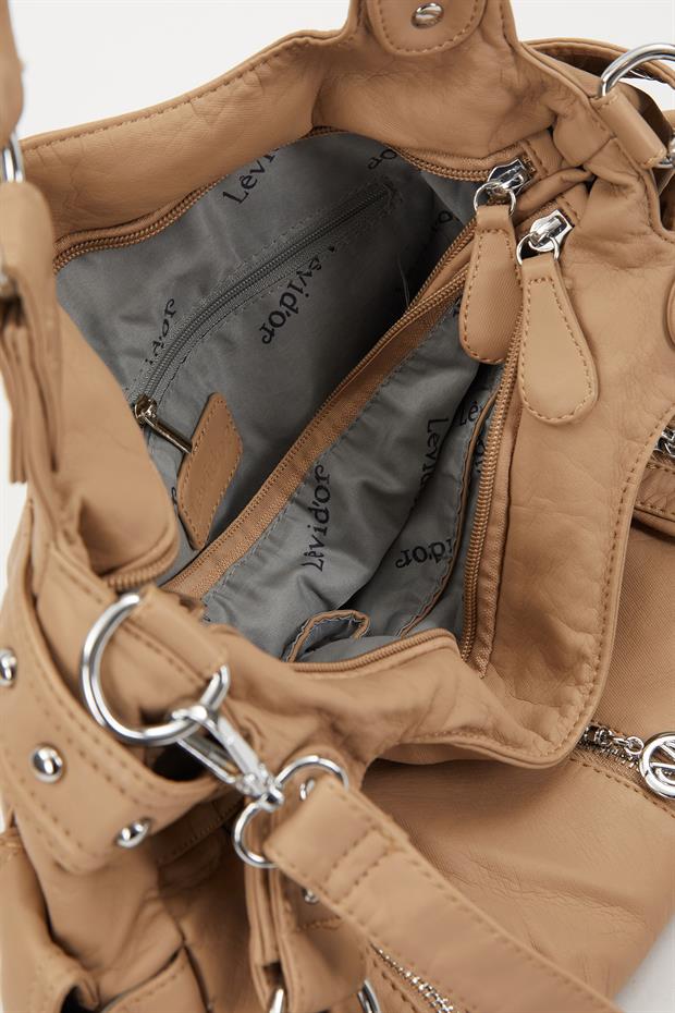 Kahve Zımba Detaylı Omuz Çantası