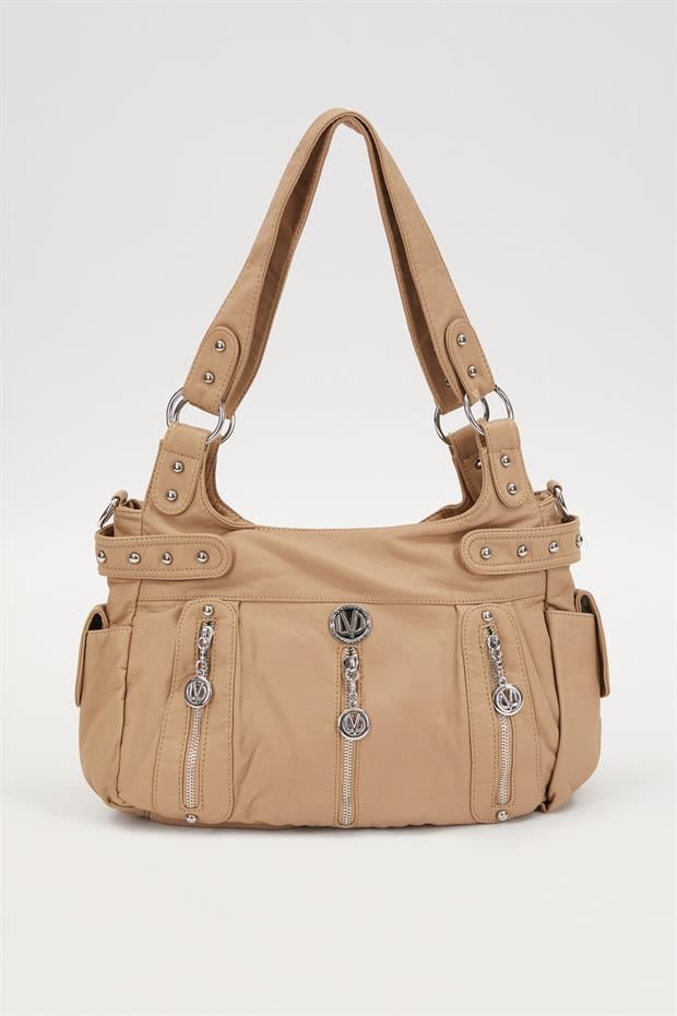 Kahve Zımba Detaylı Omuz Çantası