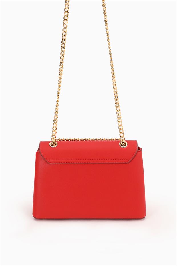 Kırmızı Baklava Desen Zincirli Omuz Çantası