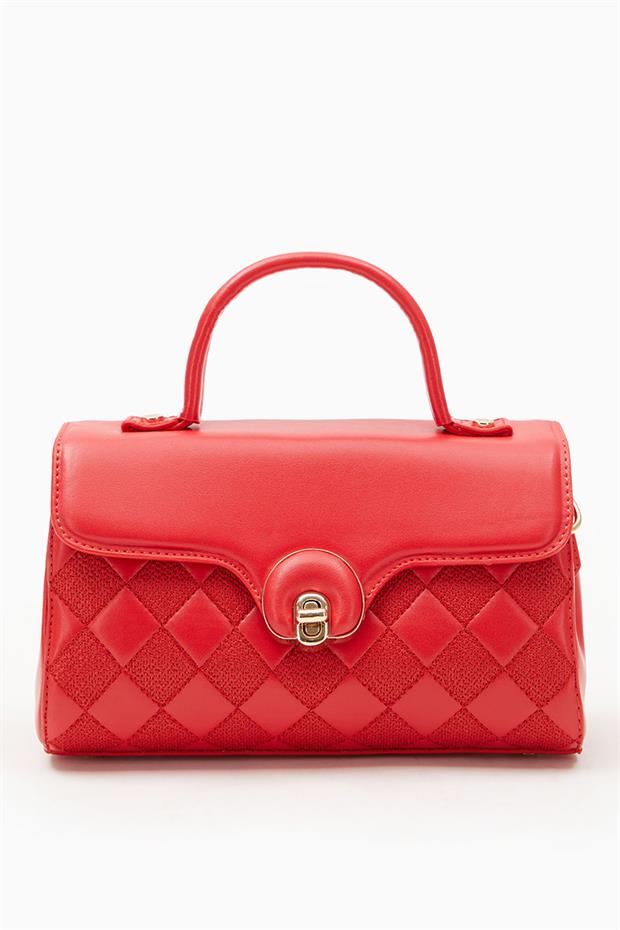 Kırmızı Dama Desen Omuz Çantası