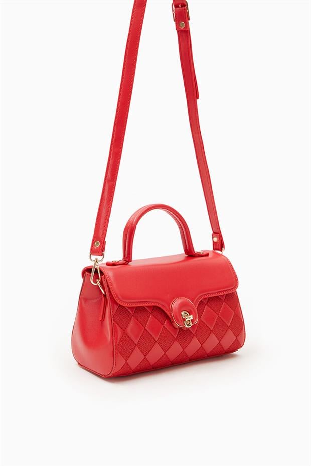 Kırmızı Dama Desen Omuz Çantası