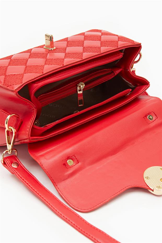 Kırmızı Dama Desen Omuz Çantası