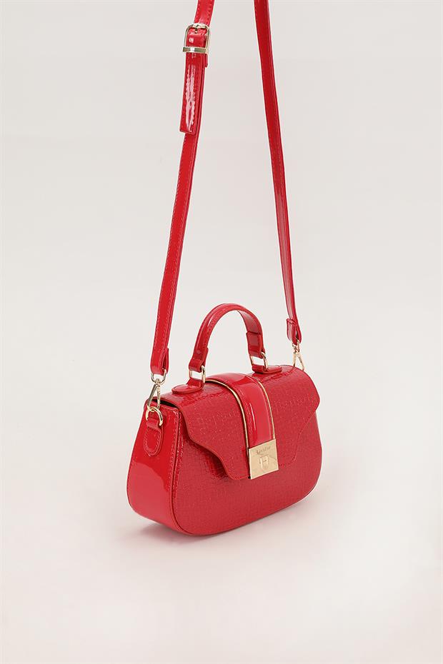 Kırmızı Kroko Desen El Çantası