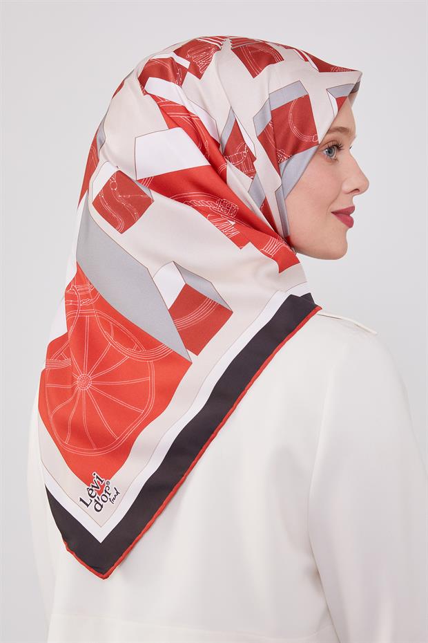 Kırmızı Küp Desen Twill Eşarp