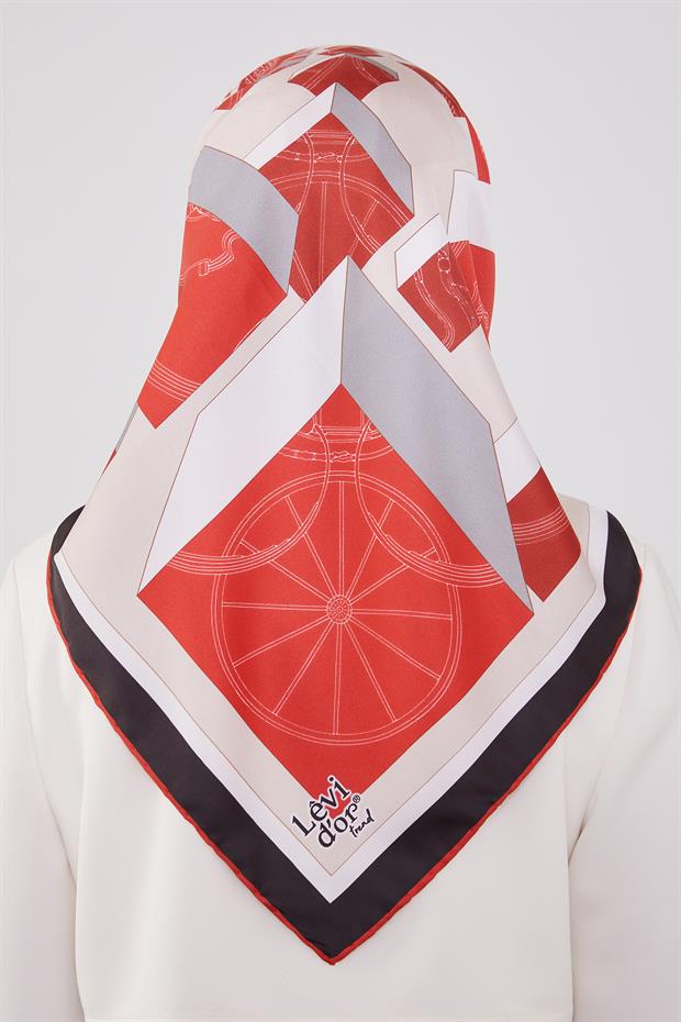 Kırmızı Küp Desen Twill Eşarp