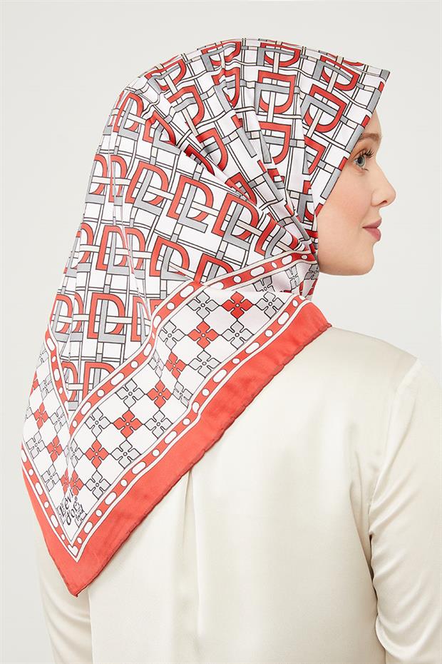 Kırmızı LVD Baskılı Trend Twill Eşarp