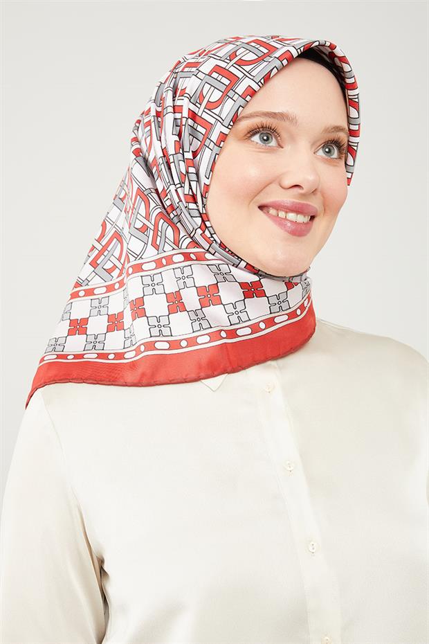 Kırmızı LVD Baskılı Trend Twill Eşarp