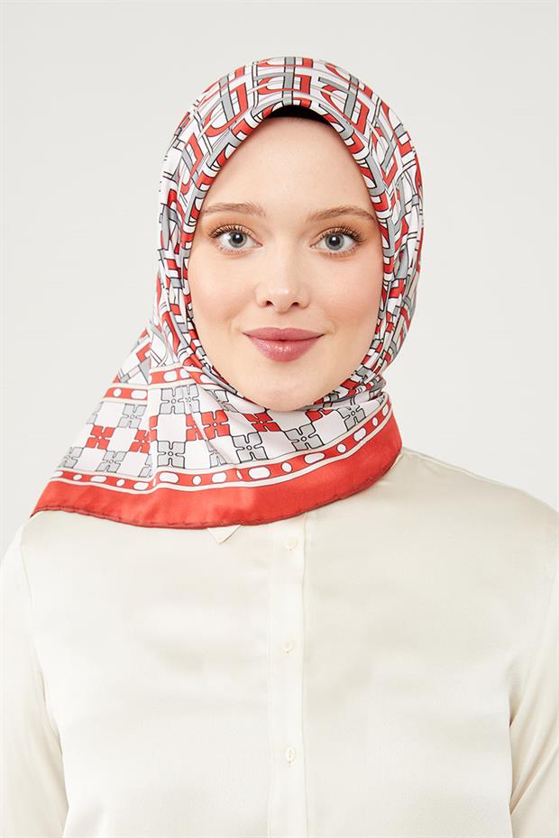 Kırmızı LVD Baskılı Trend Twill Eşarp