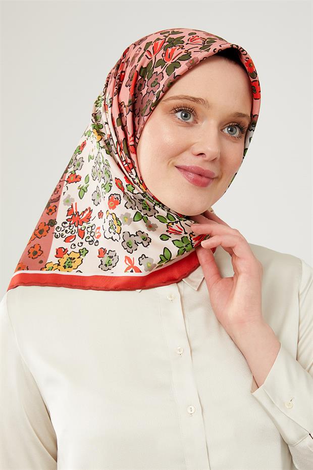 Kırmızı Mine Çiçeği Trend Twill Eşarp