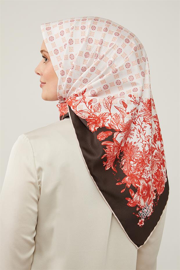 Kırmızı Nostaljik Desen Trend Twill Eşarp