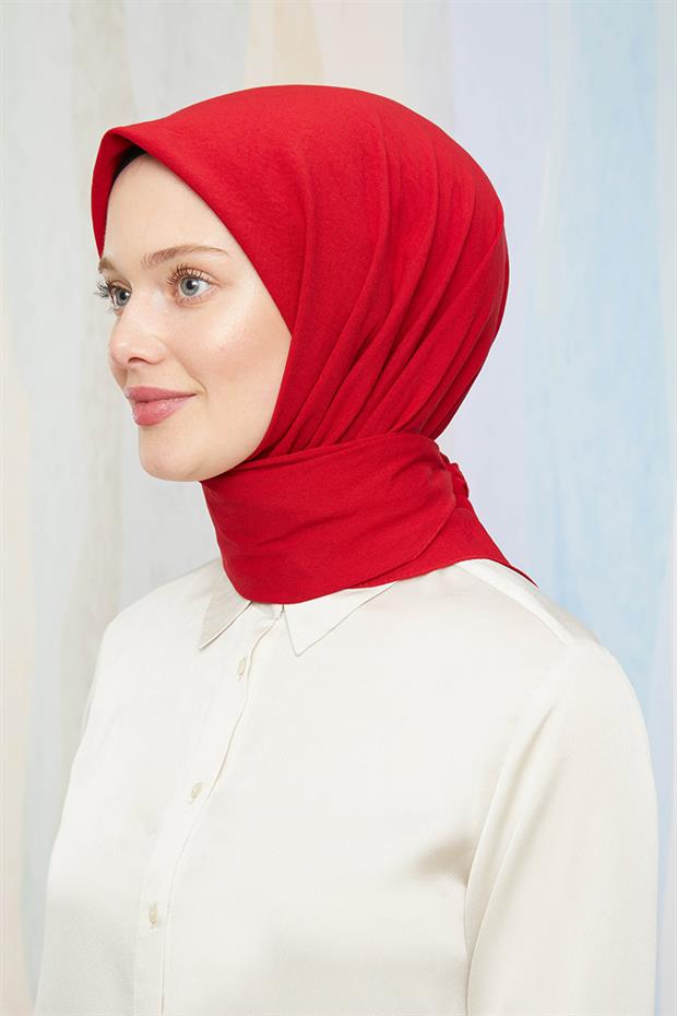 Kırmızı Pamuk Cazz Kare Eşarp