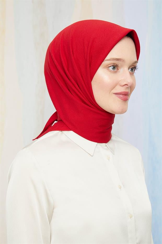 Kırmızı Pamuk Cazz Kare Eşarp