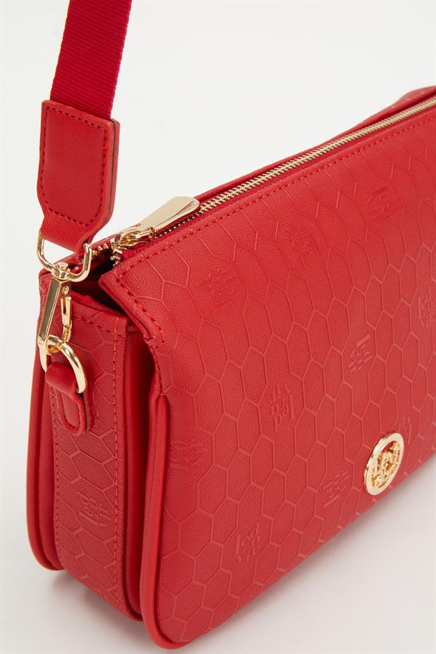 Kırmızı Petek Kabartmalı Omuz Çantası