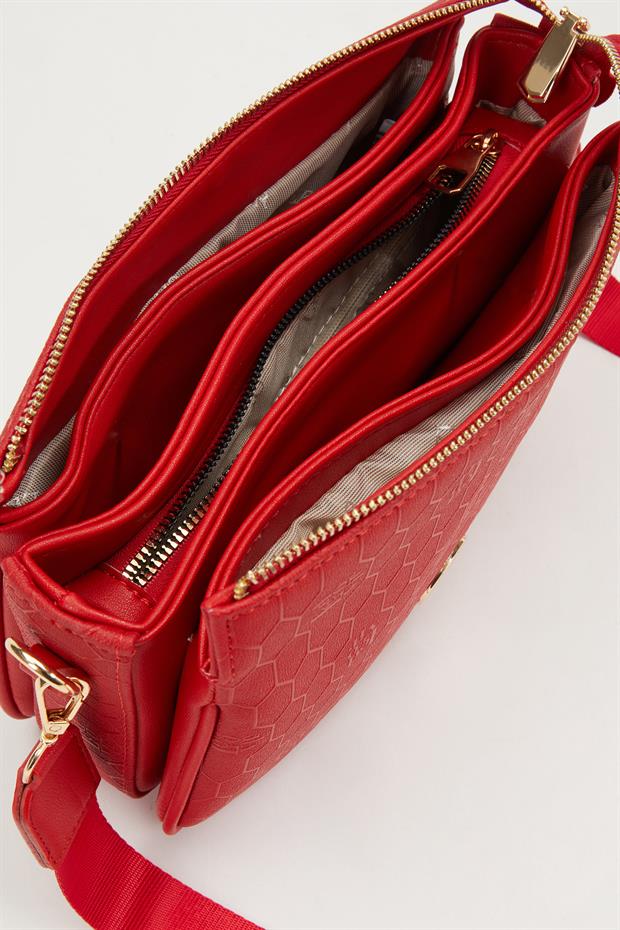 Kırmızı Petek Kabartmalı Omuz Çantası