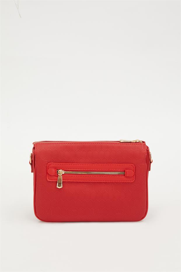 Kırmızı Petek Kabartmalı Omuz Çantası