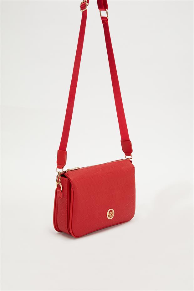 Kırmızı Petek Kabartmalı Omuz Çantası