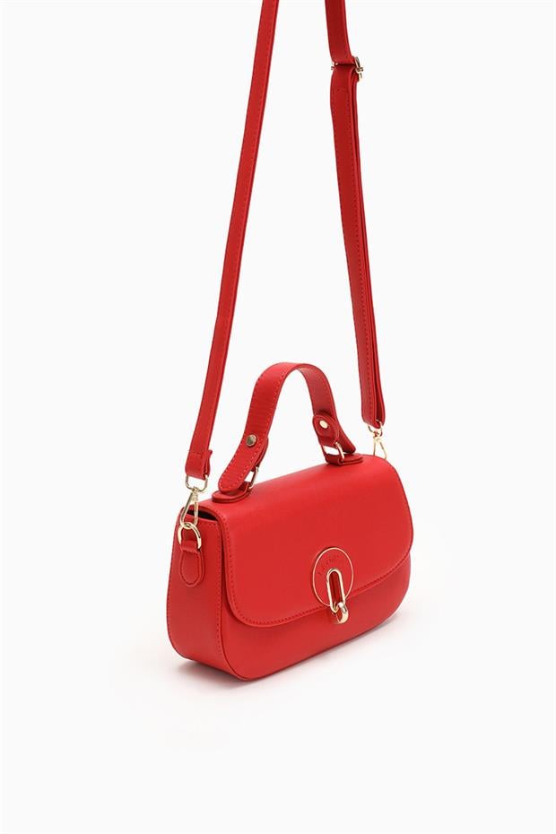 Kırmızı Tek Gözlü Kilit Kapamalı El Çantası