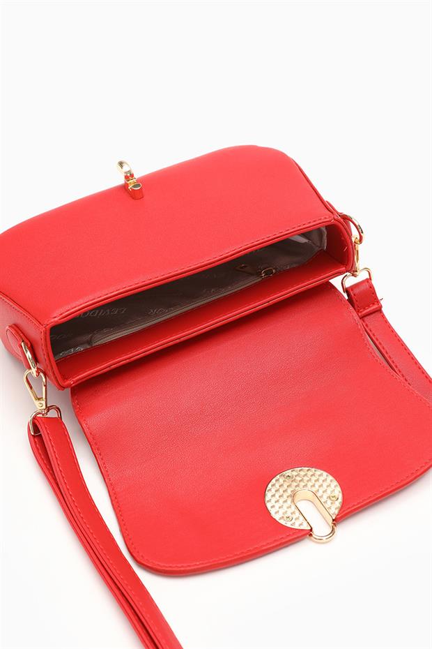 Kırmızı Tek Gözlü Kilit Kapamalı El Çantası