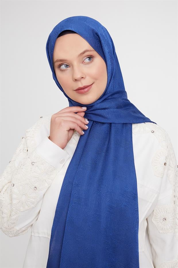 Kot Mavi Hologram Desen Jakarlı Janjan Şal