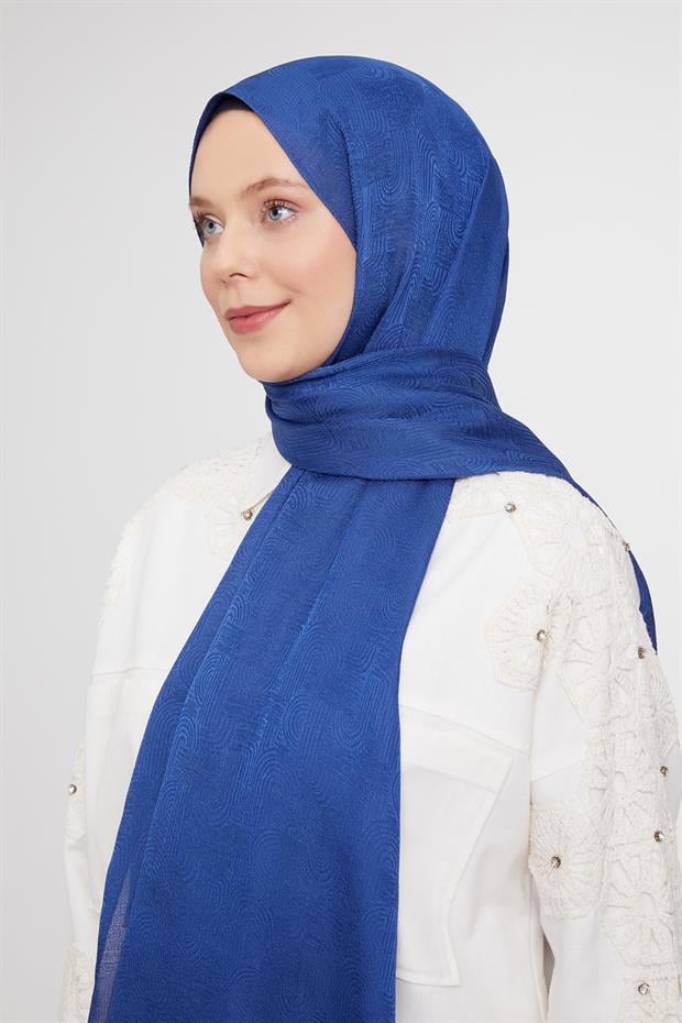 Kot Mavi Hologram Desen Jakarlı Janjan Şal