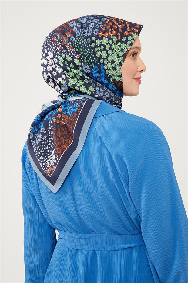 Kot Mavi Mine Çiçeği Aura Eşarp