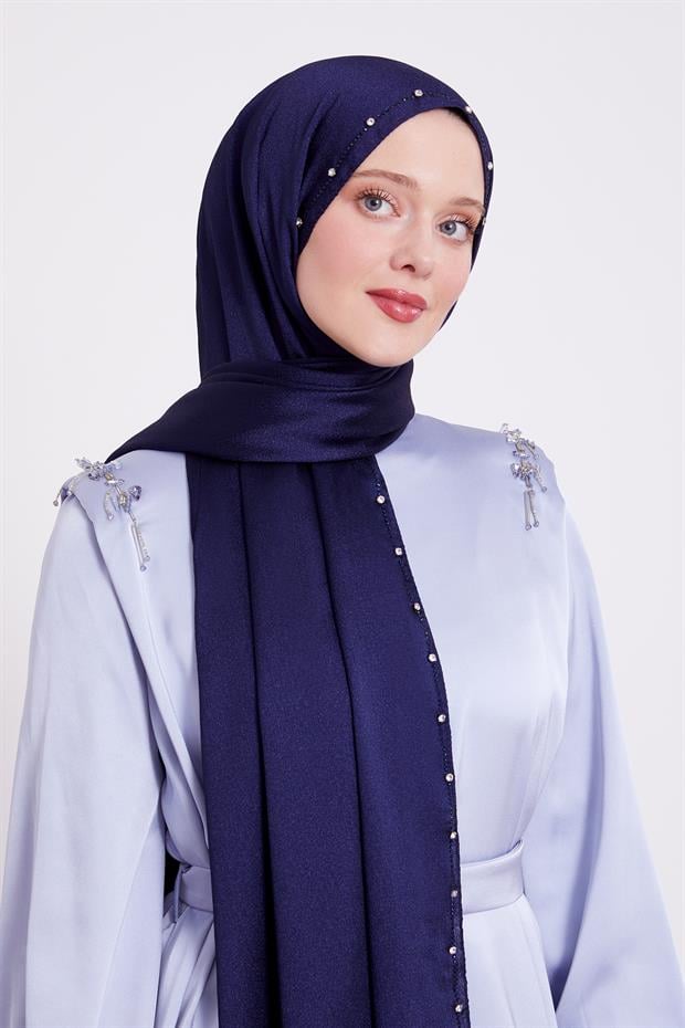 Koyu Lacivert Tek Taşlı Diamond Şal